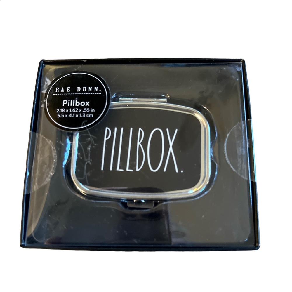 Rae Dunn Black with White Lettering  “PILLBOX” Two Section Pill Box